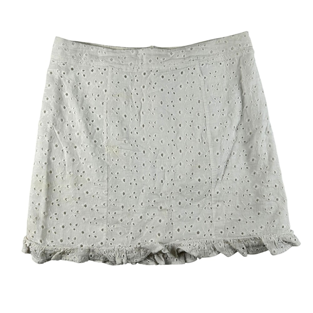 Mi Ami Skirt Womens Medium White Floral Eyelet Lace Ruffle Hem Lined Mini Summer